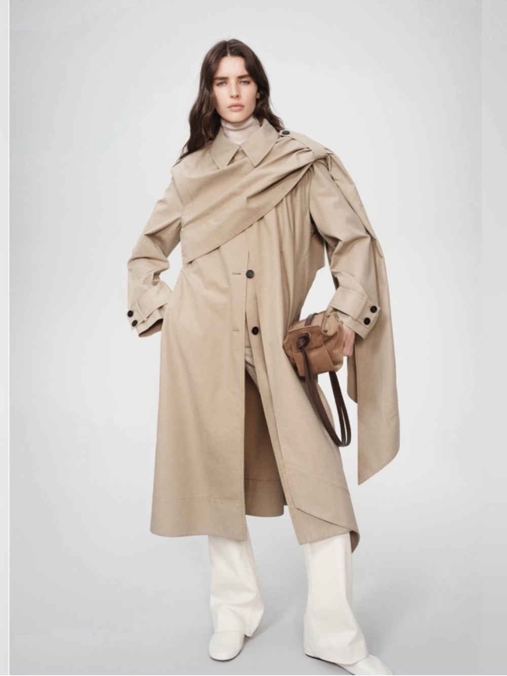 Zara Sand Draped Trench Coat